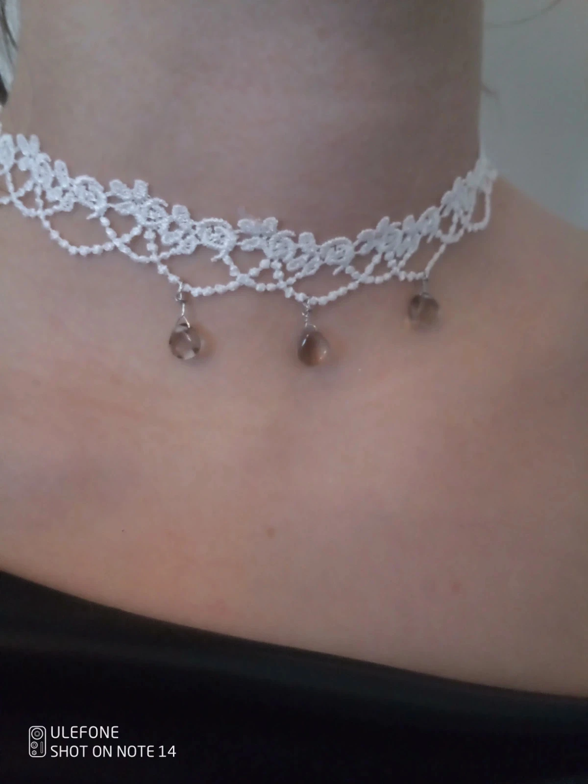 Collar de vuelta al cuello de encaje blanco y piedras naturales de cuarzo ahumado – photo 2